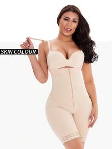 Calzoncillos de talle alto darle forma al cuerpo con ribete con encaje , cremallera , tiras ajustables , con nalga levantamiento función - Beis - Ver 1