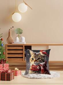 1 cái Giáng sinh Hình con mèo Vỏ gối ( Cốt lõi Không bao gồm ) , Dễ thương Phong cách Lanh Chất liệu , 45cm*45cm/17.72 , Hình vuông Một mặt In ấn , Dây kéo Khép kín , Mềm mại Và Thoải mái Trang trí Cái đệm Ngày lễ Vỏ gối , Thích hợp Đối với Giáng sinh - Nhiều màu - Xem 7