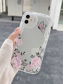 1個蝴蝶&花&線條圖案設計的奶油色手機殼,適用於 Apple/samsung/xiaomi/redmi/infinix/oppo/vivo/realme 手機 - 無色 - 查看 3