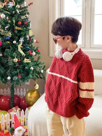 zosee 适合秋冬季和新年的幼儿男童休闲凉爽保暖厚圆领针织毛衣