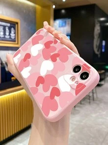 1個充滿粉紅和白色愛心的淺粉色材質手機殼,適用於iphone / Samsung / Redmi / Xiaomi / Vivo / Oppo