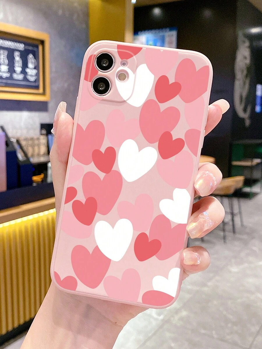 1個充滿粉紅和白色愛心的淺粉色材質手機殼,適用於iphone / Samsung / Redmi / Xiaomi / Vivo / Oppo