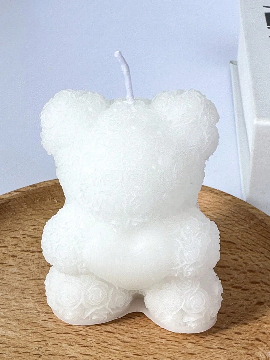 1pc Diy Aromatherapy Candle Decoration With Heart Shaped Rose Bear - White - View 1