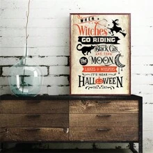 1Pc Frameless Vintage Halloween Wall Art Antique Book Page Poster and Print When Witches Go Riding Canvas Painting Holiday Home Decor No Frame - Multicolor - View 5