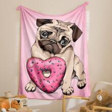 1片可愛的卡通柴犬狗印花法蘭絨毛毯,適用於旅行、沙發、辦公室床鋪、露營、全季節多功能禮品毯,柔軟保暖