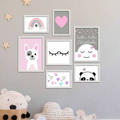 Kit 7 Quadros Decorativos Placas Infantil Brilha Brilha Estrelinha