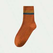 Conjunto De 7 Pares De Calcetines Multicolores A Rayas Para Negocios Y Ocasiones Casuales Para Hombres, Con Función De Desodorización Y Transpirabilidad