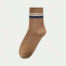 Conjunto De 7 Pares De Calcetines Multicolores A Rayas Para Negocios Y Ocasiones Casuales Para Hombres, Con Función De Desodorización Y Transpirabilidad