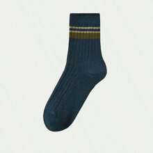 Conjunto De 7 Pares De Calcetines Multicolores A Rayas Para Negocios Y Ocasiones Casuales Para Hombres, Con Función De Desodorización Y Transpirabilidad