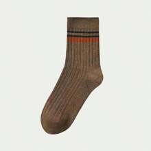 Conjunto De 7 Pares De Calcetines Multicolores A Rayas Para Negocios Y Ocasiones Casuales Para Hombres, Con Función De Desodorización Y Transpirabilidad