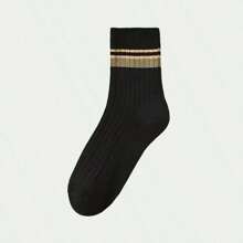 Conjunto De 7 Pares De Calcetines Multicolores A Rayas Para Negocios Y Ocasiones Casuales Para Hombres, Con Función De Desodorización Y Transpirabilidad