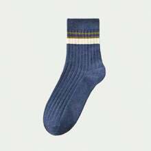 Conjunto De 7 Pares De Calcetines Multicolores A Rayas Para Negocios Y Ocasiones Casuales Para Hombres, Con Función De Desodorización Y Transpirabilidad