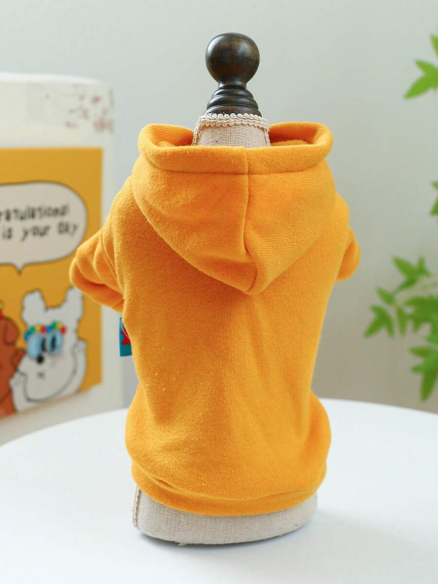 1 Quần Áo Thú Cưng Cho Mùa Thu Đông, Áo Có Mũ Mềm Mại & Thoải Mái Cho Chó Mèo Nhỏ Và Vừa, Màu Trơn - Màu vàng - Xem 1