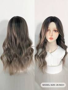 前蕾絲長自然卷假髮,中分假髮,一根線蕾絲4*2黑棕色漸變亞麻26英寸半編織日常自然光滑逼真假髮 - 漸層 - 查看 10