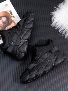 优雅风格、舒适、高帮、保暖内衬女士运动厚底鞋 - 休闲、时尚、百搭的女士厚底靴新品上市 - 黑色 - 查看 4