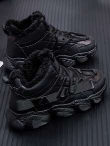 优雅风格、舒适、高帮、保暖内衬女士运动厚底鞋 - 休闲、时尚、百搭的女士厚底靴新品上市 - 黑色 - 查看 3