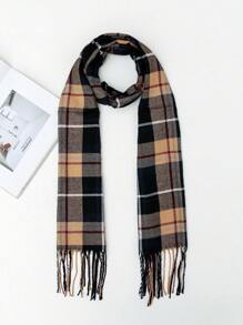 2023年秋冬童裝仿羊絨格子圍巾,長版加厚保暖兒童通用圍脖 - 黑色 - 查看 1