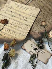 40張復古英文短語、音樂簿、花卉和燒邊主題剪貼簿紙,diy裝飾材料