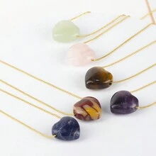 1入bohemian風格的天然石頭心形吊墜項鍊,適合男女佩戴作為休閒珠寶或送給女朋友的節日禮物 - 項鍊 - 查看 1