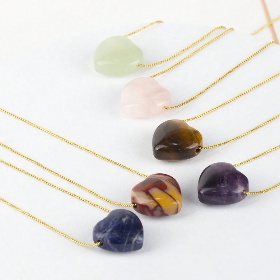 1入bohemian風格的天然石頭心形吊墜項鍊,適合男女佩戴作為休閒珠寶或送給女朋友的節日禮物 - 項鍊 - 查看 1