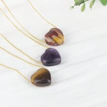 1入bohemian風格的天然石頭心形吊墜項鍊,適合男女佩戴作為休閒珠寶或送給女朋友的節日禮物 - 項鍊 - 查看 5