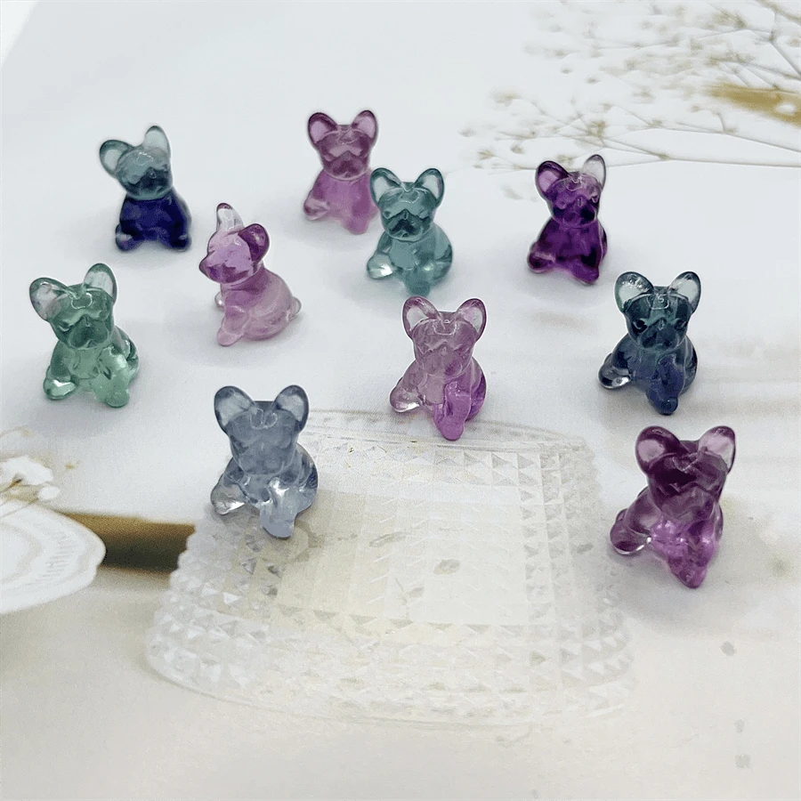 1只天然萊茵石雕刻的可愛法國鬥牛犬裝飾品,水晶裝飾