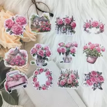 6款玫瑰主題貼紙套裝,創意粉紫黑玫瑰設計貼紙,適用於剪貼簿、日記、筆記本、相冊、情人節卡片裝飾 - 藍色 - 查看 3