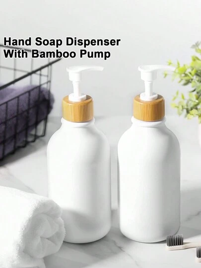 1 件套白色皂液器套装，适用于浴室洗手液和洗洁精，竹泵，16 盎司塑料皂液器和乳液分配器套装，适用于厨房，可再填充液体皂液器瓶，家居浴室装饰秋季装饰，返校