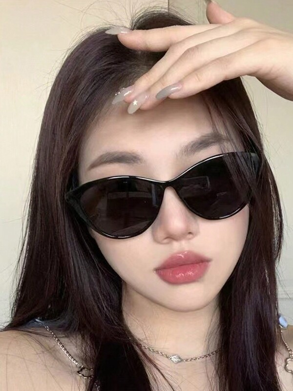 1pair Korean Cat Eye Sunglasses, Fashion Retro Ins Style, Ultralight, Big Face, Slimming, For