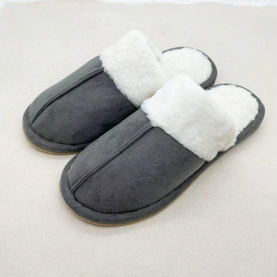 1雙男士秋冬保暖家居拖鞋 - 灰色 - 查看 1