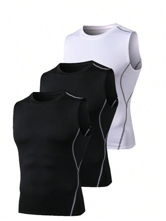 Set de 3 camisetas de compresión tipo novio, camisetas sin mangas de capa base para hacer ejercicio, de secado rápido, para ropa de gimnasio