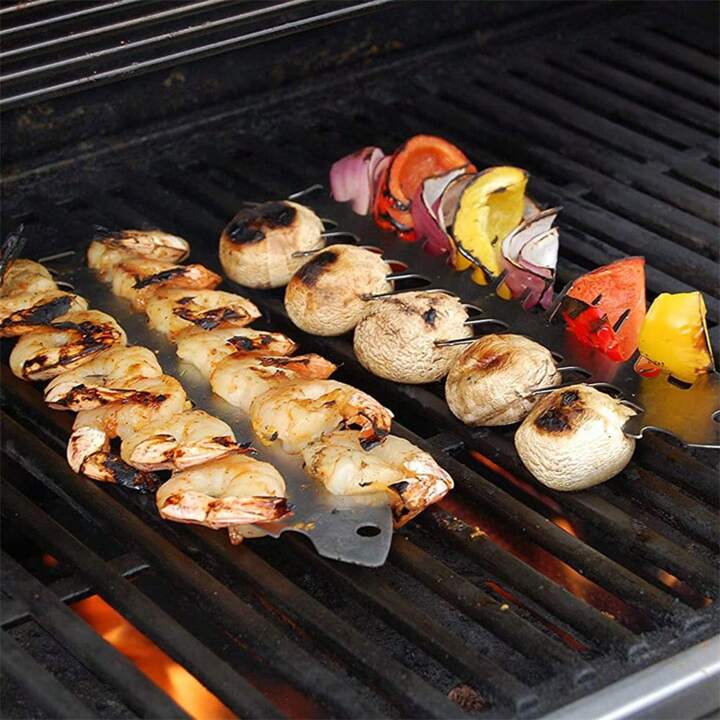 ステンレススチールバーベキュー串2本、魚や肉のグリルに最適
