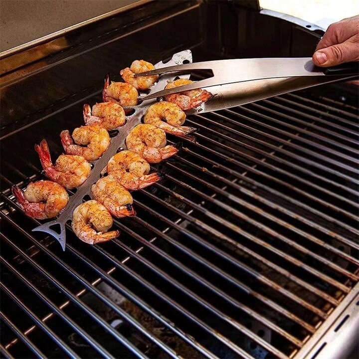 バーベキュー・調理用品 shin ステンレススチールバーベキュー串2本、魚や肉のグリルに最適