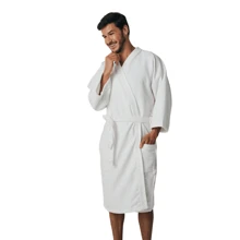 Roupão de Banho Atoalhado E Aveludado Adulto Feminino Masculino pós banho macio - Branco - Visão 2