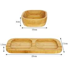 Jogo Petisqueira de bambu 3 peças bowl tigela cumbuca potes com base retangular gamela madeira para frios frutas fondue alimentos petiscos aperitivos bar restaurante porção salgadinhos amendoim nozes castanha suporte bamboo