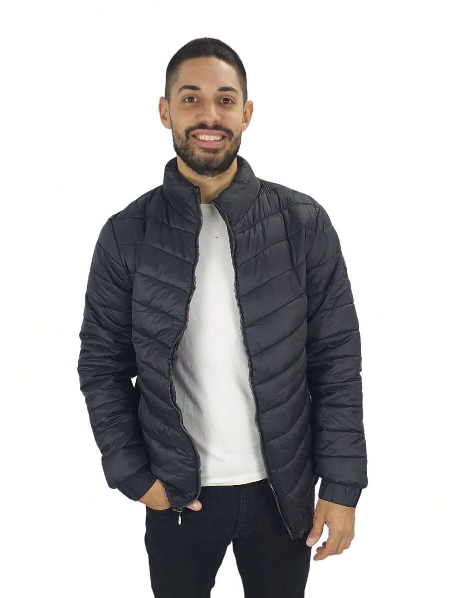 chamarra para hombre capitonada caballero casual básica - Negro - Ver 1