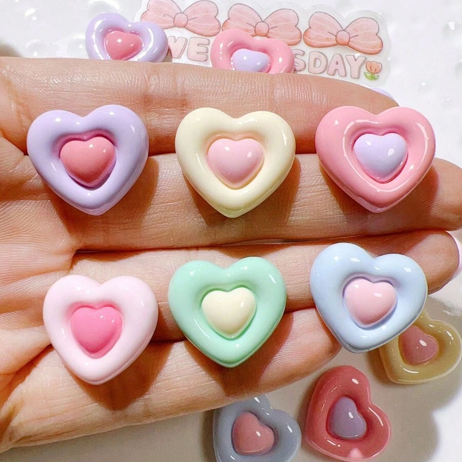 30个亮面双心形树脂DIY饰品配件，适合万圣节、夏季、学校等场合。 - 彩色 - 查看 1