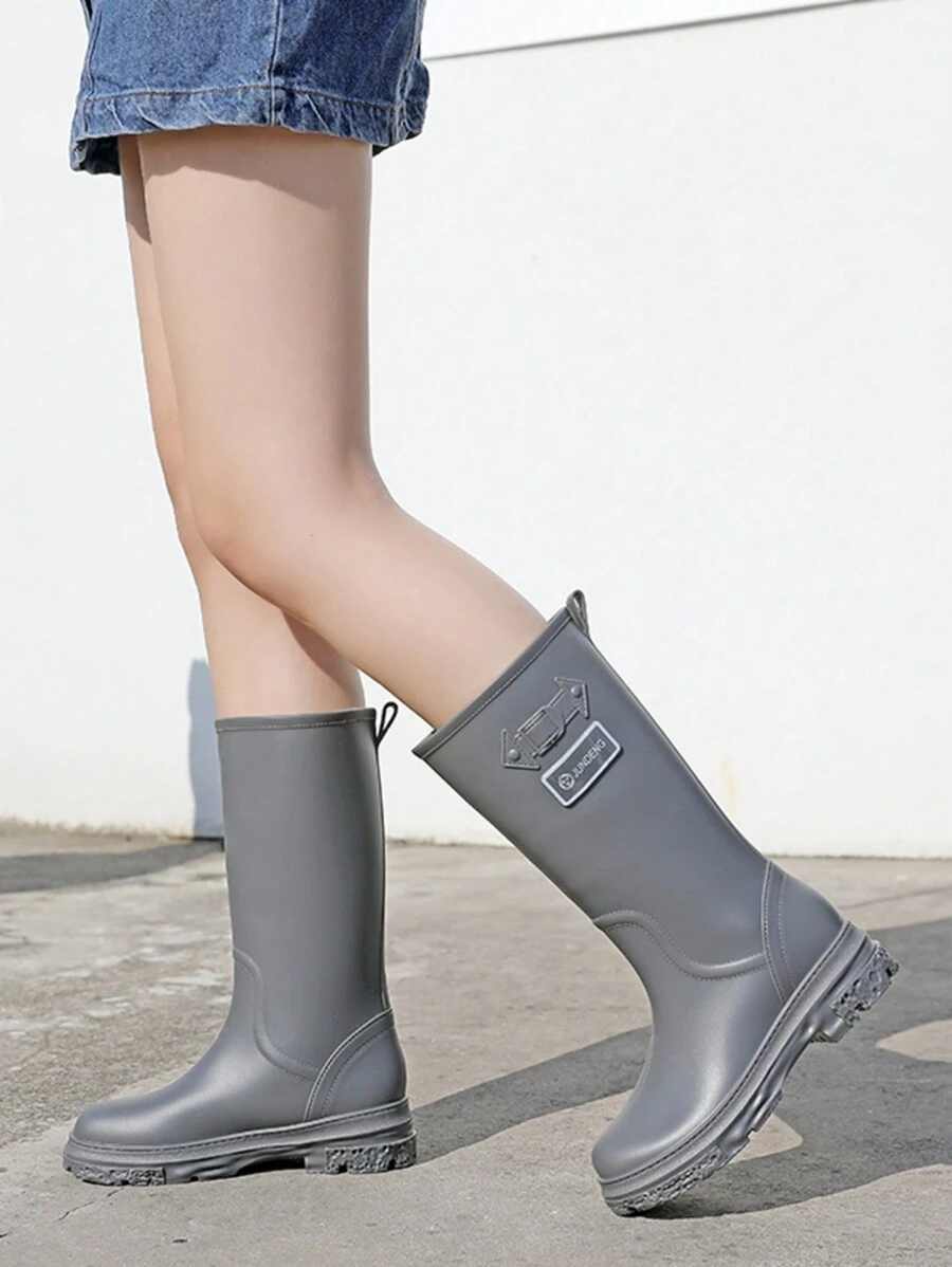 時尚加厚中高筒女士雨鞋防水防滑耐磨塑料雨靴工作戶外活動 - 灰色 - 查看 1