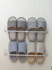 2 Piezas Soporte Para Pantuflas De Baño De Hierro Metálico Rociado En Color Blanco Con Pegatinas Adhesivas Para Cocina, Sala De Ducha, Almacenamiento Montado En La Pared Para Zapatos, Toallas, Tapas De Ollas, Sin Necesidad De Instalación/taladro - Blanco - Ver 5