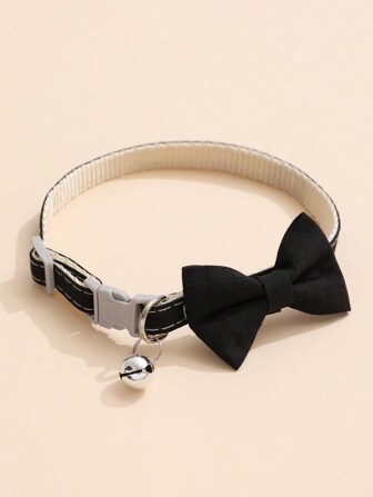 1入組黑色滌綸素色蝴蝶結寵物項圈