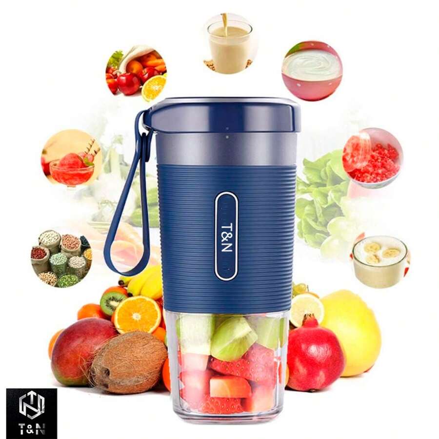 Mini Licuadora Portátil Inalámbrica Mejor Calidad, Para El Hogar, Exprimidor Pequeño Recargable, Máquina Extractora Portátil, T&N - Azul - Ver 1