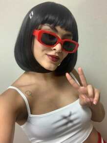 1 Pair Fashionable Red Fashion Glasses, Unisex Oval Frame Outdoor Sports Eyewear - Red - View 1