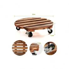 4 Soporte  tipo Base Para Macetas De Madera Pino Portamacetas circular Rodante De Servicio De Madera Para Carrito De Plantas Con 4 Ruedas - Beis - Ver 3