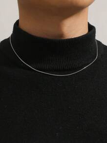 1pc Men's Simple Stainless Steel Silver Chain Necklace - Silver - View 2