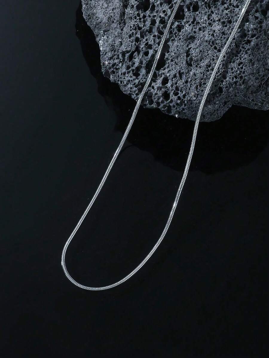 1pc Men's Simple Stainless Steel Silver Chain Necklace - Silver - View 1