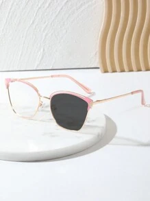 1 chiếc kính mắt mèo kim loại đổi màu thời trang, kính trang trí thời trang 2 trong 1, tròng kính trong suốt dùng trong nhà & ngoài trời - Hồng - Xem 5