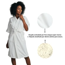 Roupão de Banho Atoalhado E Aveludado Adulto Feminino Masculino pós banho macio - Branco - Visão 3