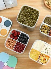 1pc Compartment Sealed Jar For Kitchen Plastic Noodle Storage Box Grain Container Moisture-Proof Storage Bottle Fridge Organizer With Random Color