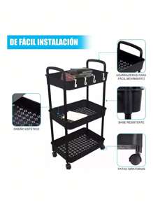 Carrito Organizador Multiusos 3 Niveles Metálico con Ruedas – Carritos Organizadores para Máximo Almacenamiento Cocina, Organizador Cocina Eficiente, Carrito Práctico para la Cocina y Más – Organizador para Cocina Versátil. - Negro - Ver 3