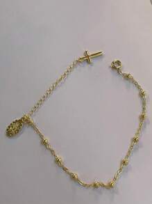 CVNANA 1pc Cross & Beads Decor Simple Mary Maugdalene Bracelet With Adjustable String, European And American Style - Silver - View 8